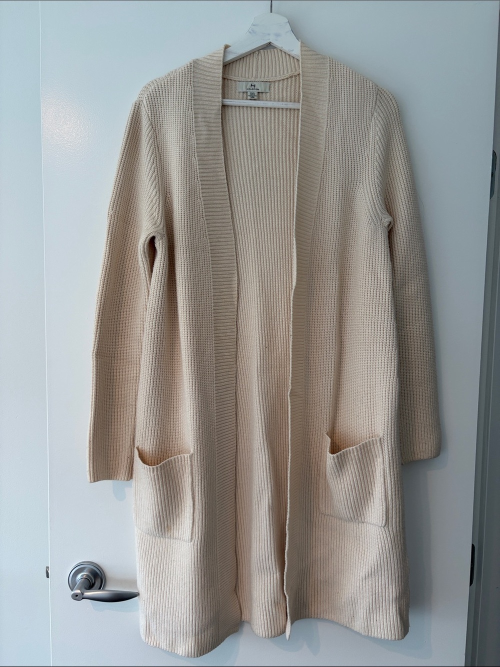 Halston Heritage Open-Front Ribbed Cardigan in Light Cream